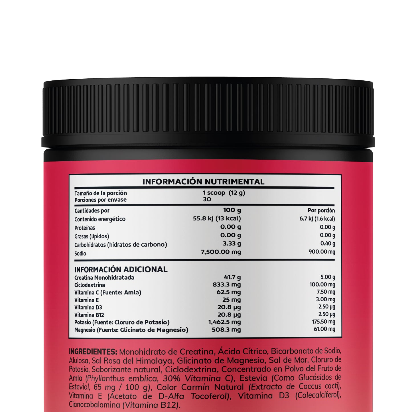 Creatina Monohidratada con Electrolitos y Ciclodextrina | 30 Porciones | Sabor Frutos Rojos