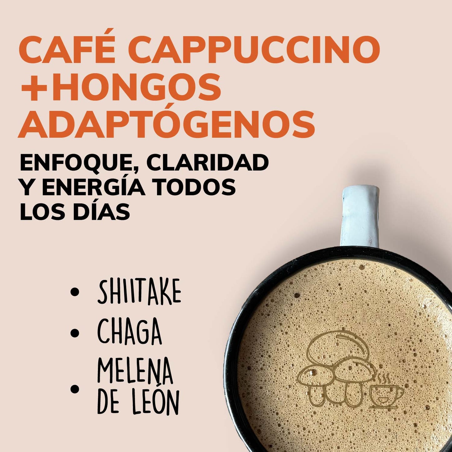 Café Soluble con Hongos Melena de León, Shiitake y Chaga - 27 porciones - Sabor Cappuccino