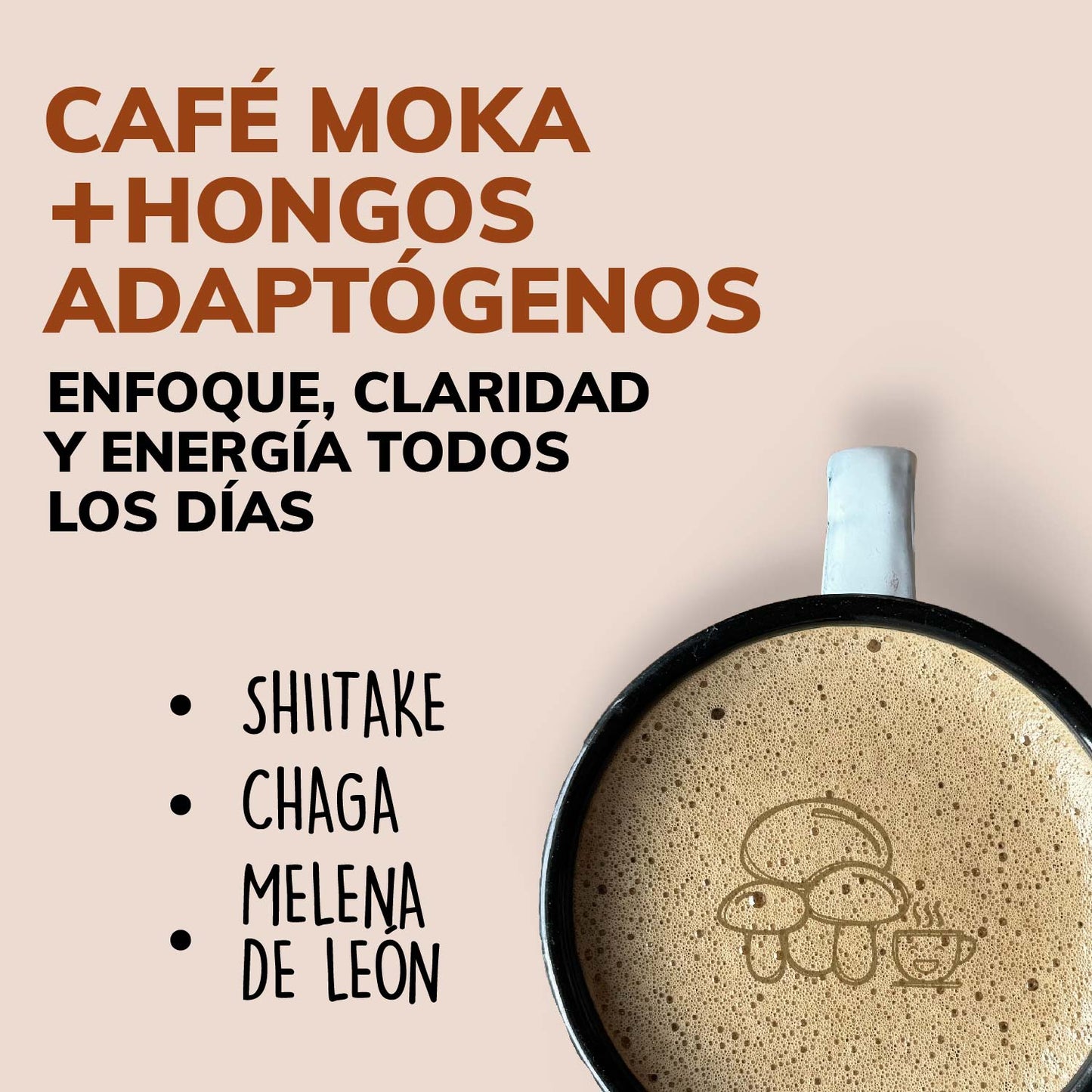 Café Soluble con Hongos Melena de León, Shiitake y Chaga - 27 porciones - Sabor Moka