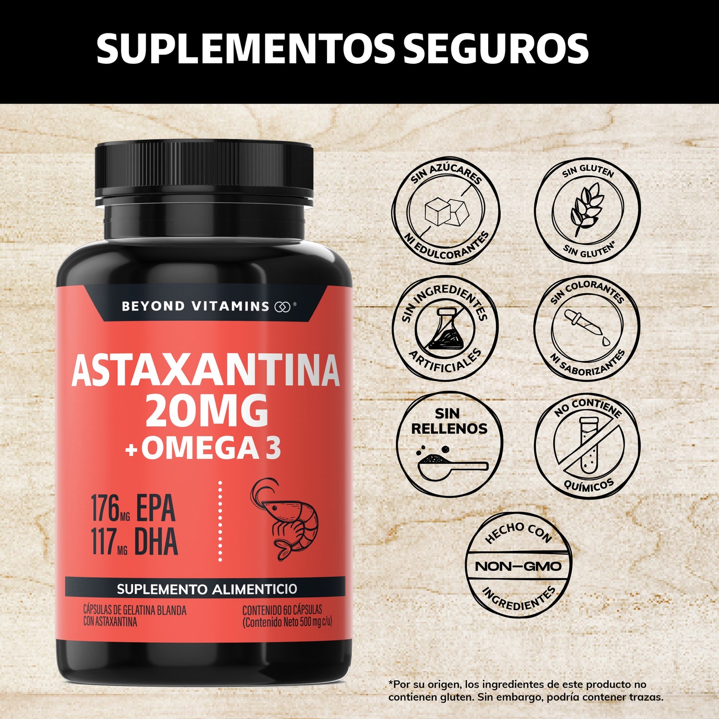Astaxantina 20mg de Haematococcus pluvialis + Omega 3 EPA/DHA | 60 Cápsulas