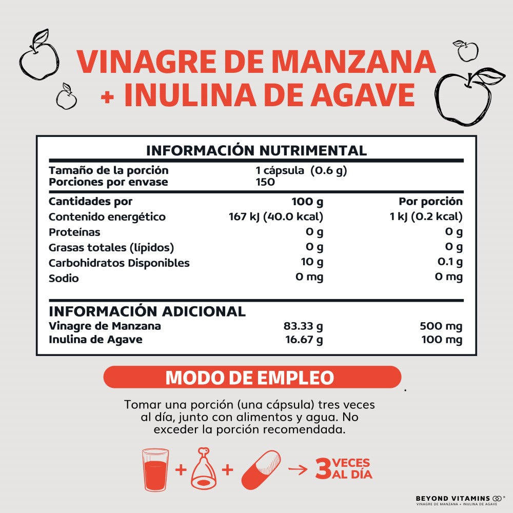 Vinagre de Manzana + Inulina de Agave 150 caps