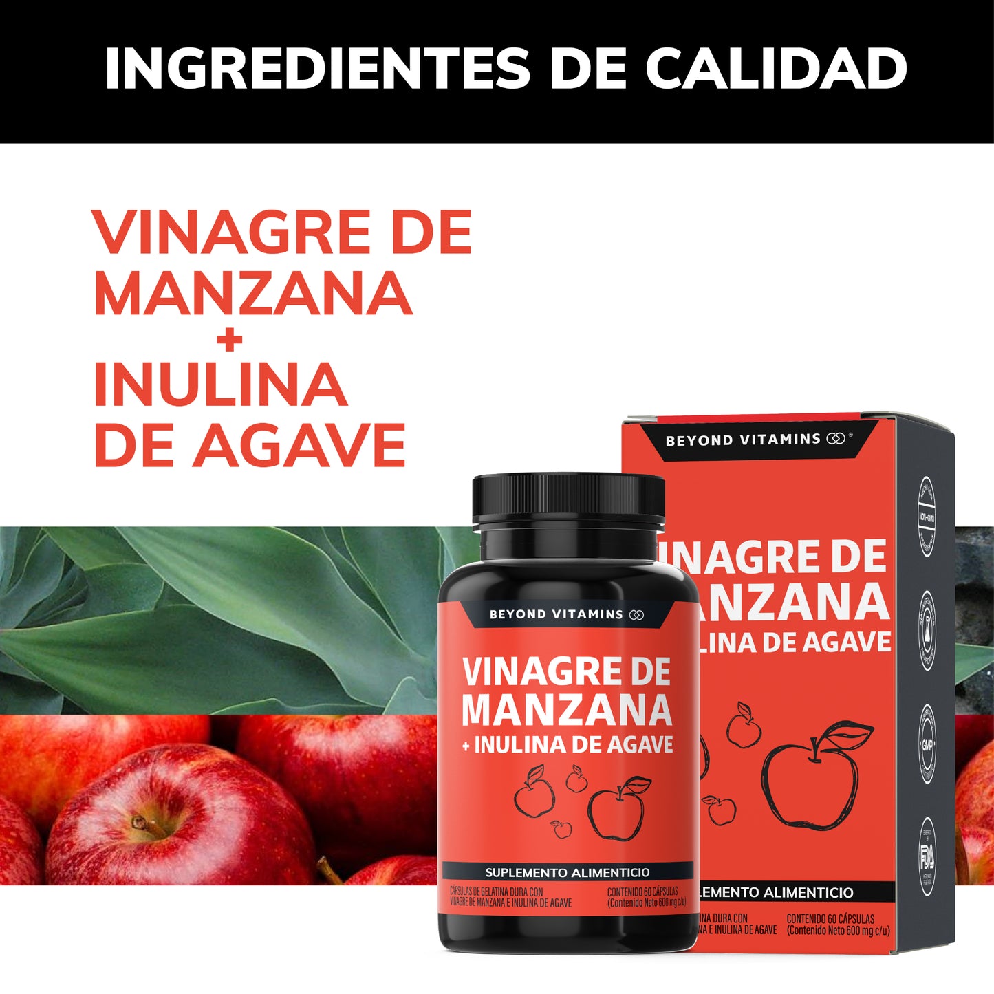 Vinagre de Manzana + Inulina de Agave 60 caps