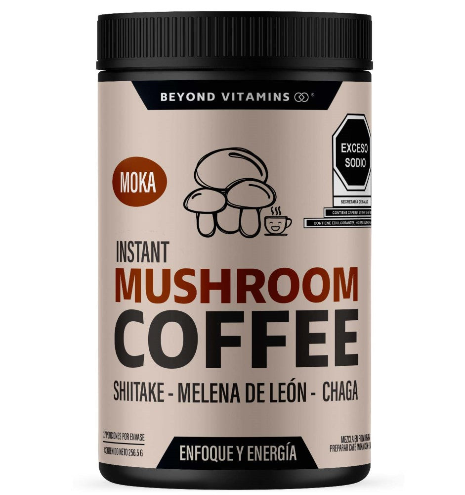Café Soluble con Hongos Melena de León, Shiitake y Chaga - 27 porciones - Sabor Moka