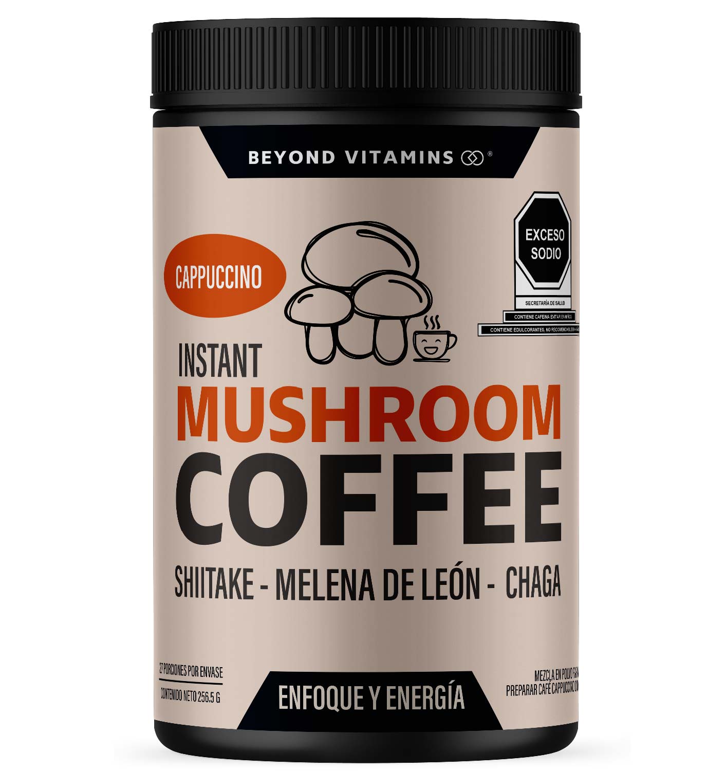 Café Soluble con Hongos Melena de León, Shiitake y Chaga - 27 porciones - Sabor Cappuccino