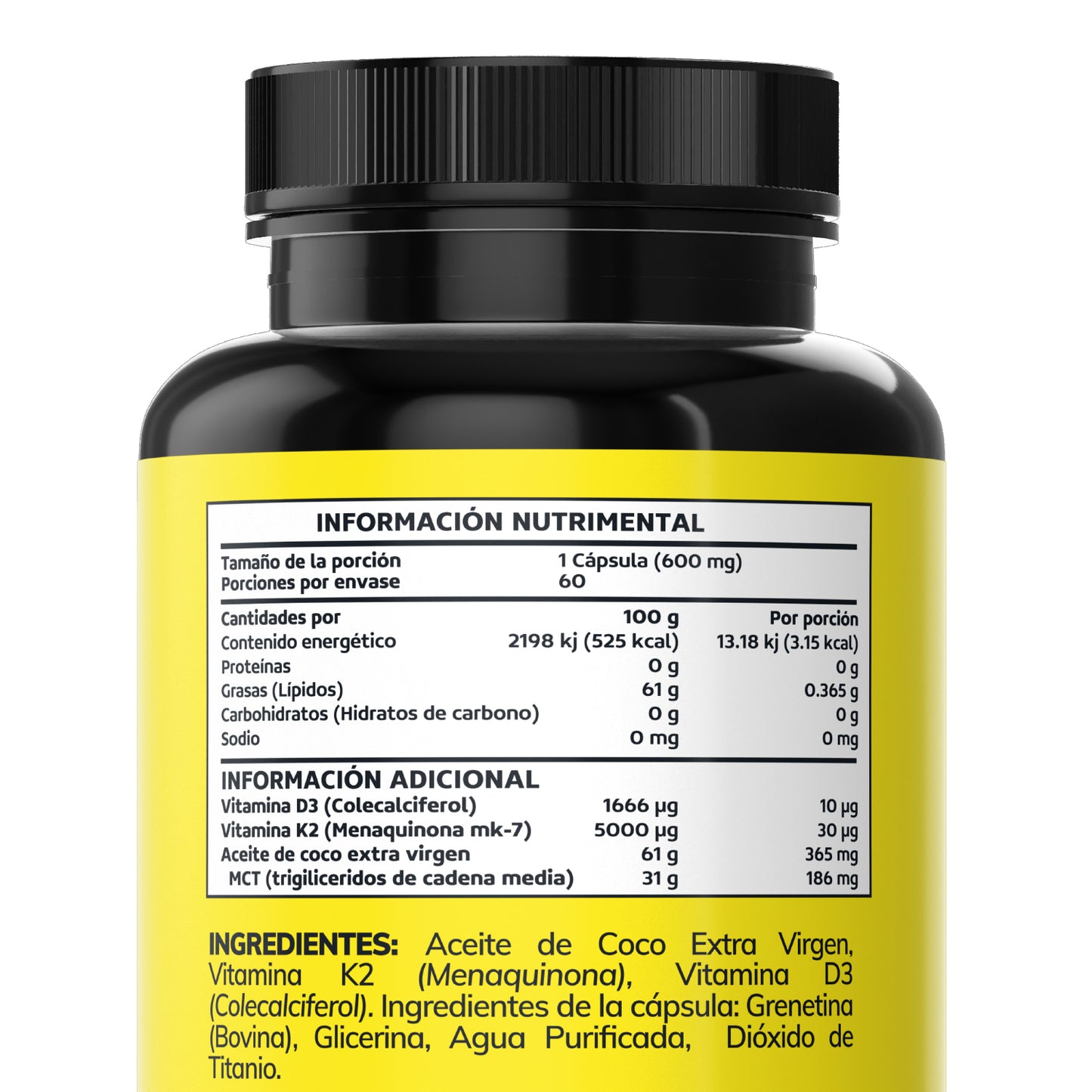 Vitamina D3 K2 | Con aceite de coco extra virgen - 60 cápsulas