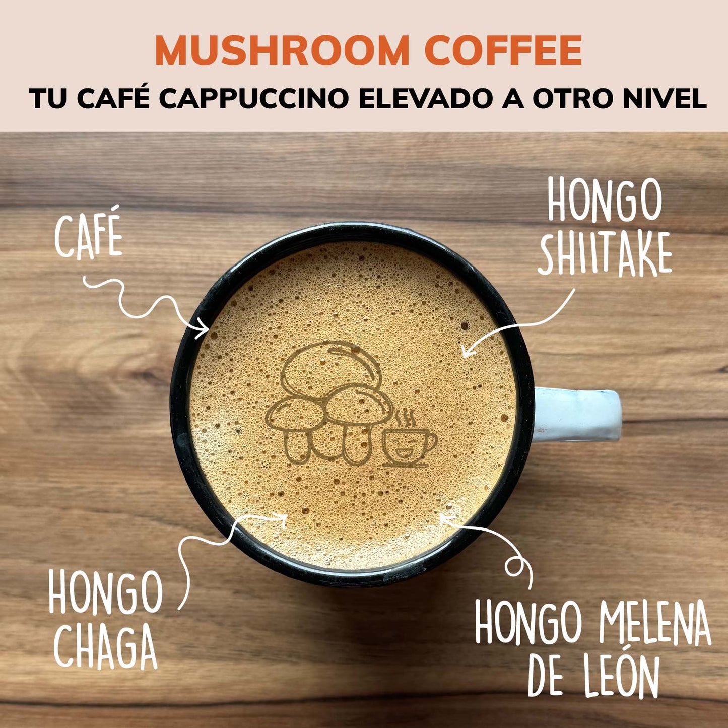 Café Soluble con Hongos Melena de León, Shiitake y Chaga - 27 porciones