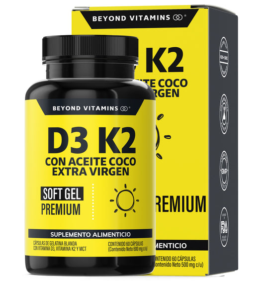 Vitamina D3 K2 | Con aceite de coco extra virgen - 60 cápsulas