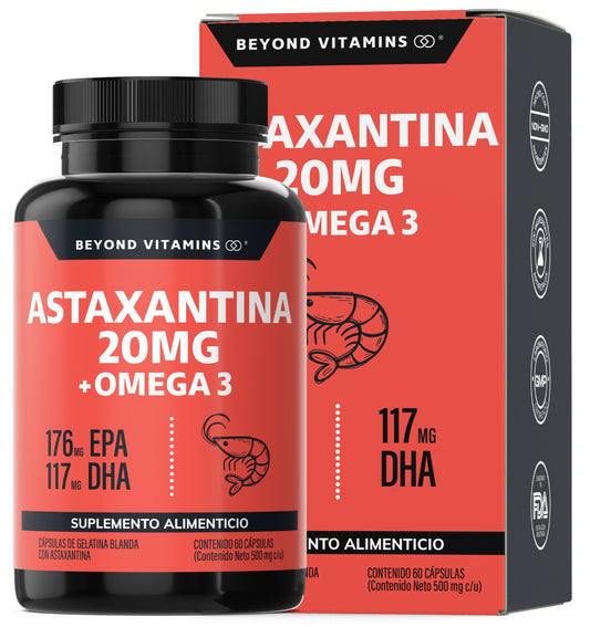 Astaxantina 20mg de Haematococcus pluvialis + Omega 3 EPA/DHA | 60 Cápsulas