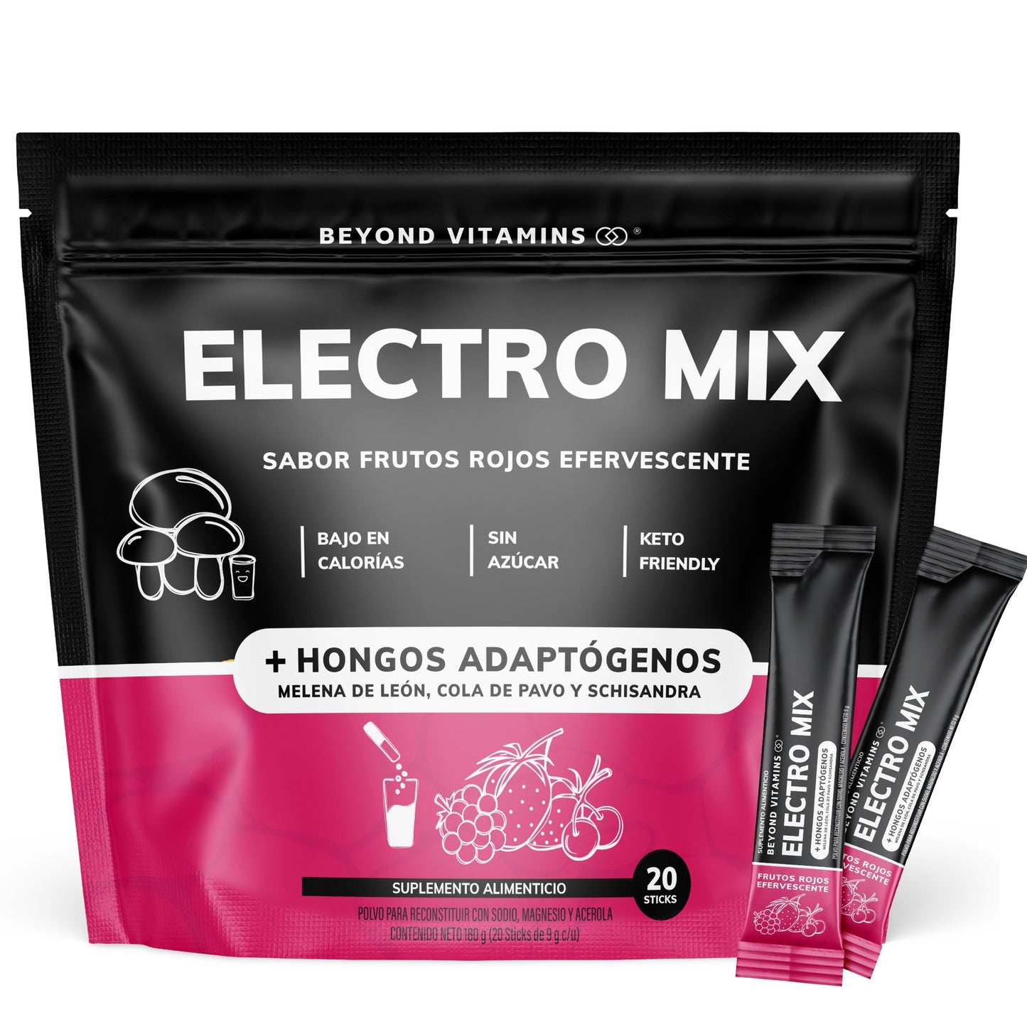 Electro Mix | Con Hongos Adaptógenos (Melena de León, cola de pavo y schisandra) - 20 sticks - Sabor Frutos Rojos