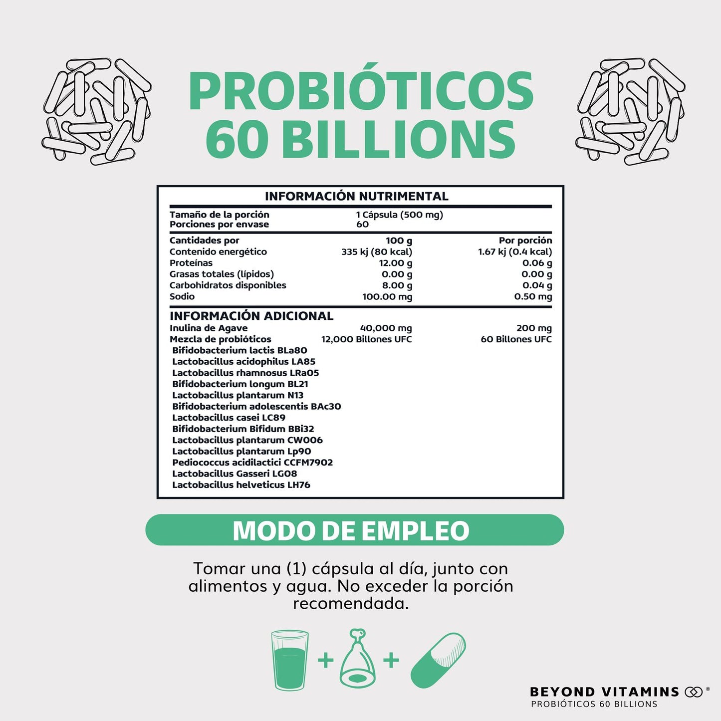 Probióticos 60 billions (Con prebióticos) - 60 cápsulas