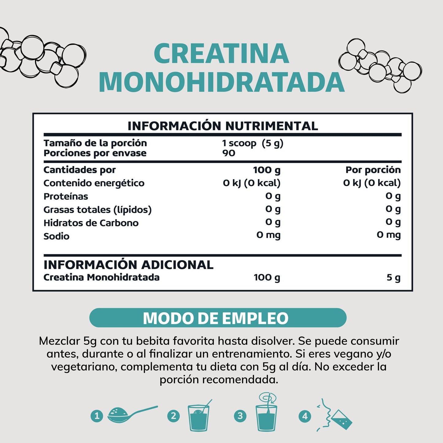 Creatina monohidratada en polvo - 450 g